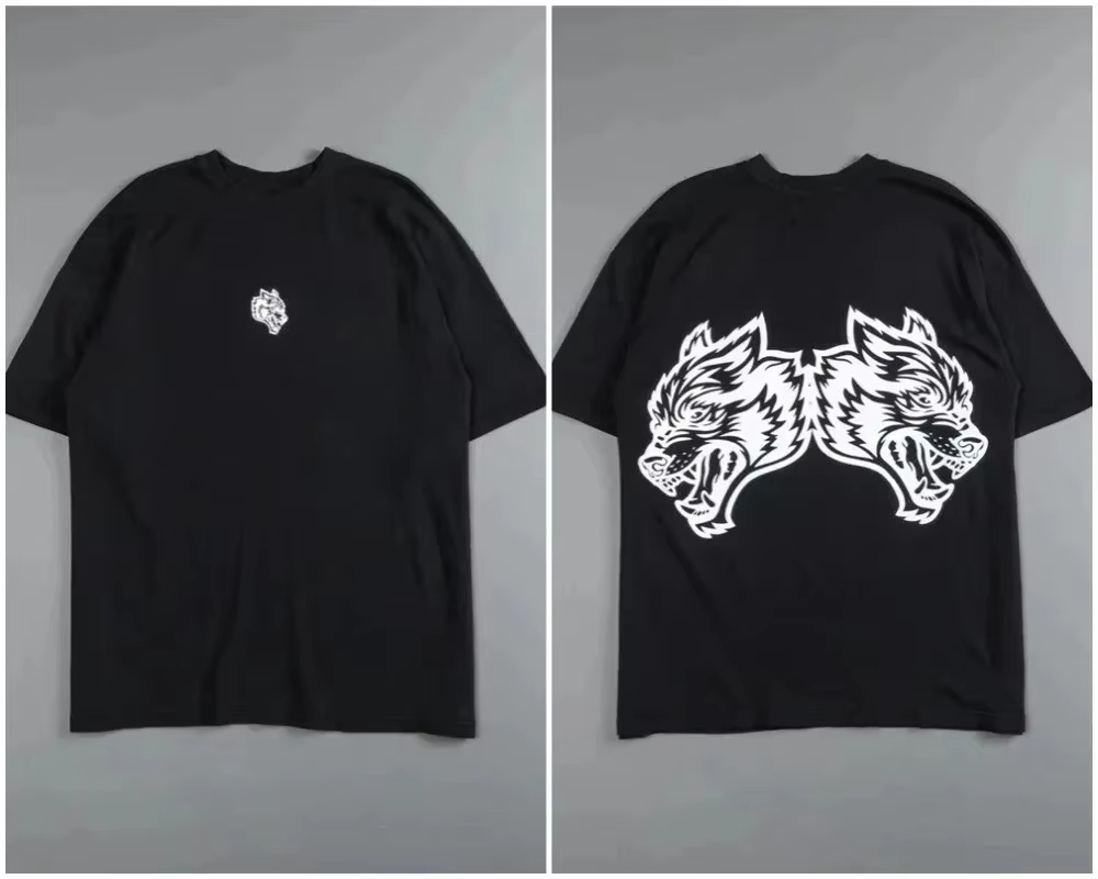 Street Fashion High End - レトロブラックウルフヘッドハイエンドフィットネスストリートファッションブランド Tシャツコットングラフィック Tシャツ男性女性夏ストリートウェア