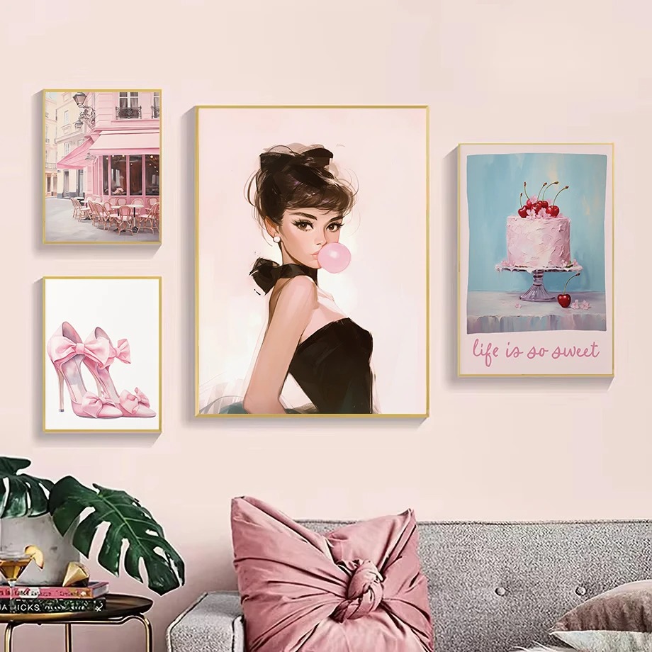 Street Fashion Paris - パリのストリートビルのキャンバス絵画,ファッションの女の子,デザートのポスター,北欧の壁の芸術,写真,家,寝室の装飾,いいえ,トレンディ,いいえ