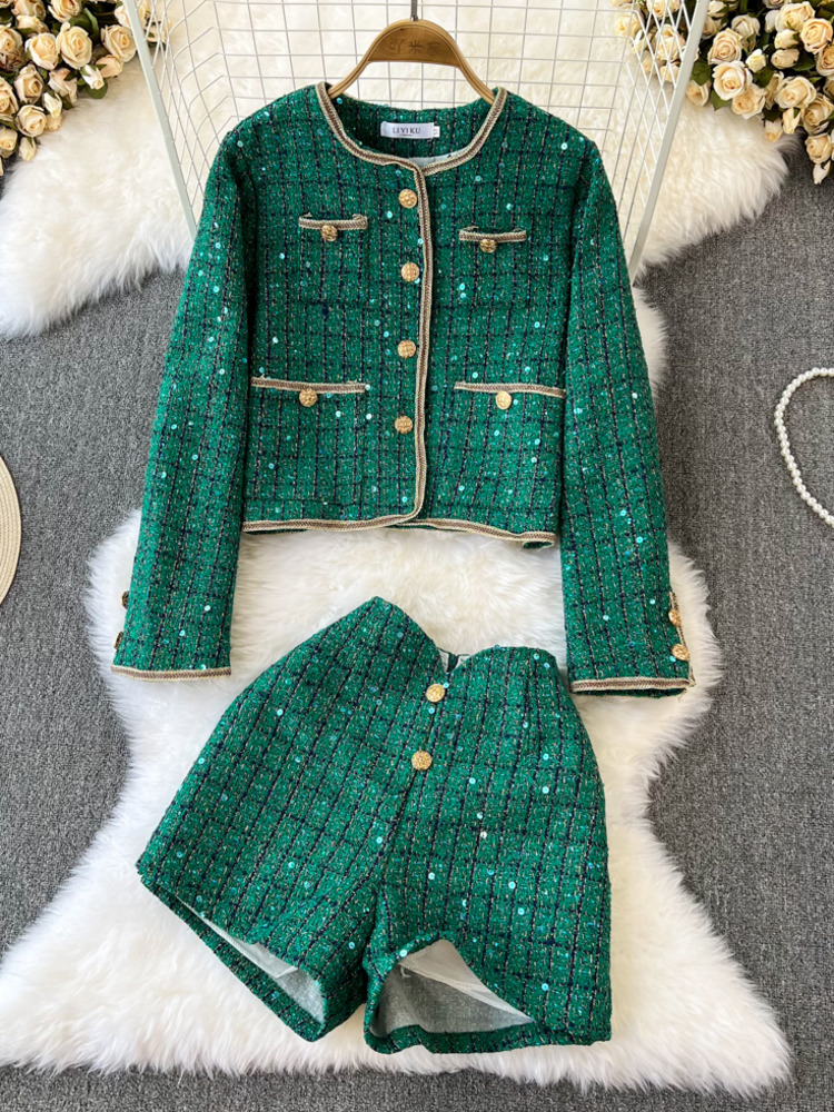 Street Fashion Jacket - 女性のツーピーススーツ,スパンコールのついた服,ハイウエスト,秋冬のファッション