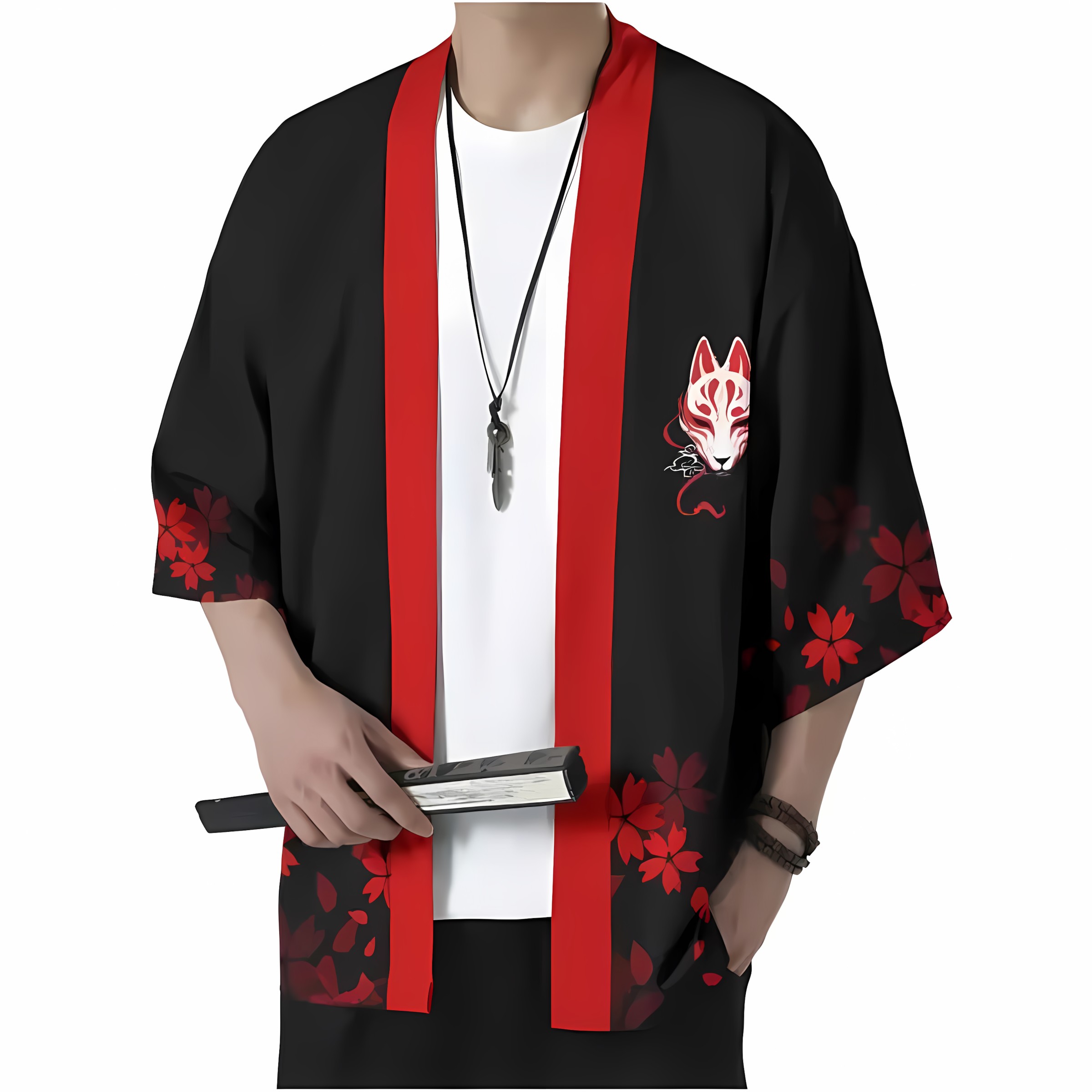 Street Fashion Style - 2026 夏の新スタイルメンズ着物 3D キツネマスクパターンプリントストリートカジュアルファッション快適ソフトで通気性のある