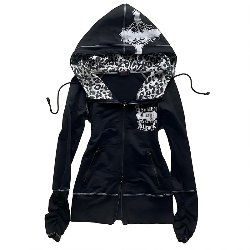 Street Fashion China Beautiful Girls - ゴシック原宿スポーツフーデッドコート 美しい原宿スパイスガールファッション アメリカンレトロY2Kストリートヒップホップロック レディースフーディー