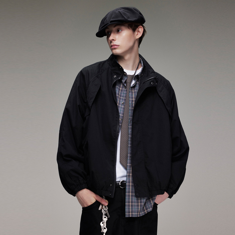 Coach Jacket Bomber - アメリカン通勤ファッションスタンドカラーボンバージャケット男性春秋ルーズカジュアルフライトカーゴジャケットシティボーイコーチコート
