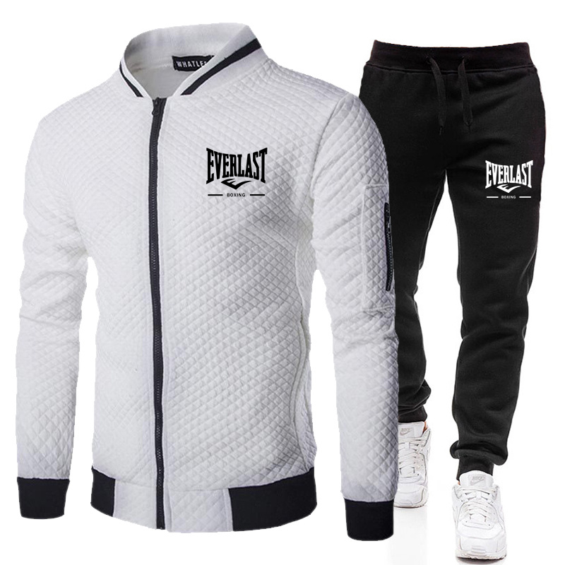 Street Fashion Jacket - EVERLAST BOXING 春秋メンズファッションストリートスタンドアップカラーセットジャケット、アウトドアカジュアルポケットジッパーメンズ野球セット