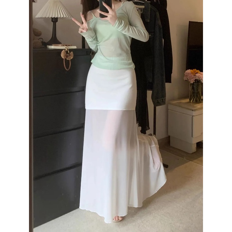 Street Fashion China Beautiful Girls - 美しいエレガントなフレンチスタイルの女性用ホワイトカジュアルファッション服ストリートウェアシックオールマッチY2Kハイウエスト女性ガールズスカート