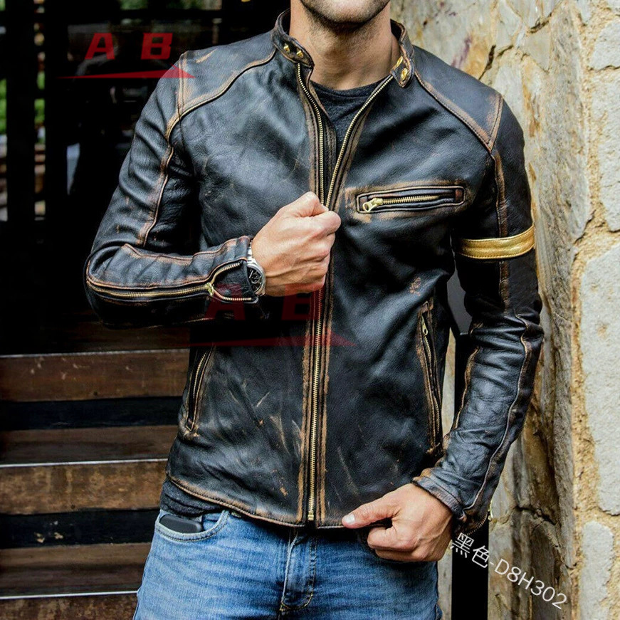 Street Fashion Jacket Men - オートバイレトロレザージャケットストリートウェアブレザーカジュアルジャケット男性用アウターレザージャケットオートバイストリートギアS-5XL