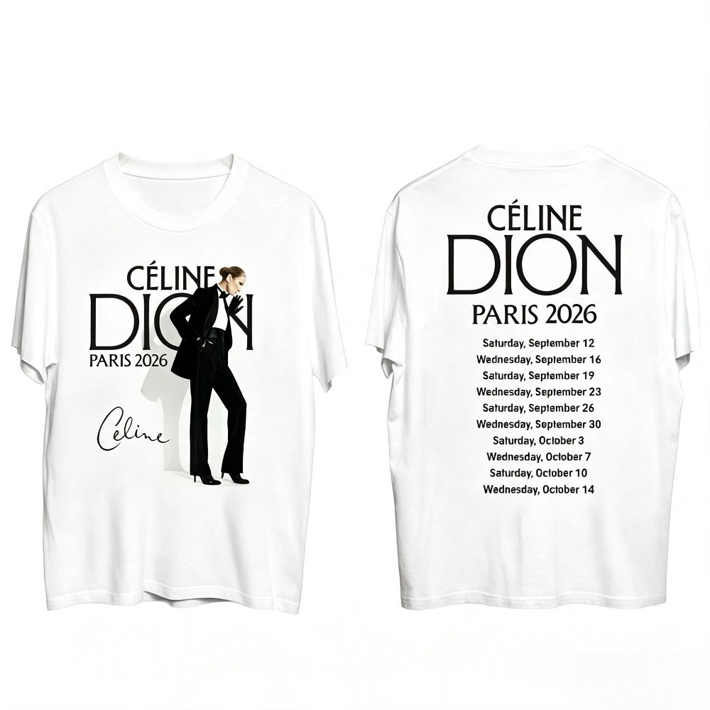Street Fashion Paris - セリーヌ・ディオン パリ2026ツアー Tシャツ ヴィンテージグラフィック 両面プリント 半袖