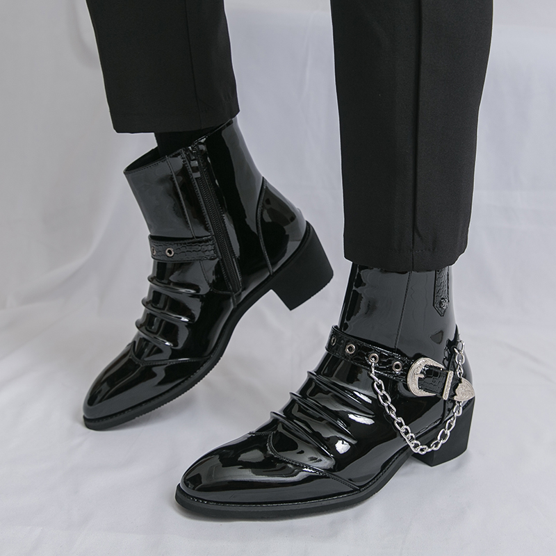 Street Fashion High End - ファッションサイドジッパーハイトップメンズカジュアルブーツブランドストリートスタイルトレンディレザーブーツ品質エレガントハイエンドビジネスブーツ