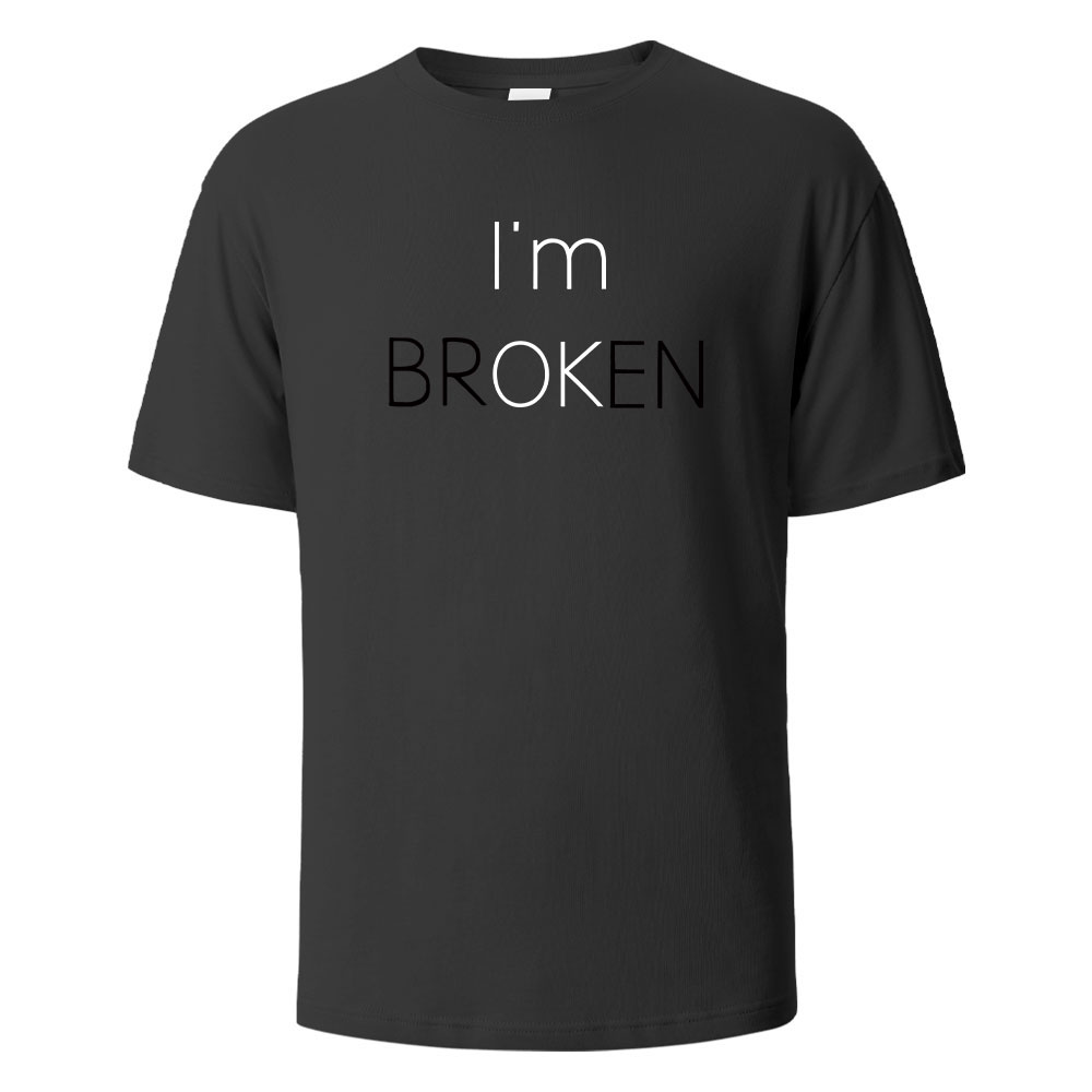 Street Fashion Asian Men - アジアサイズ「I Am Broken I Am OK」ストリート風面白いTシャツ