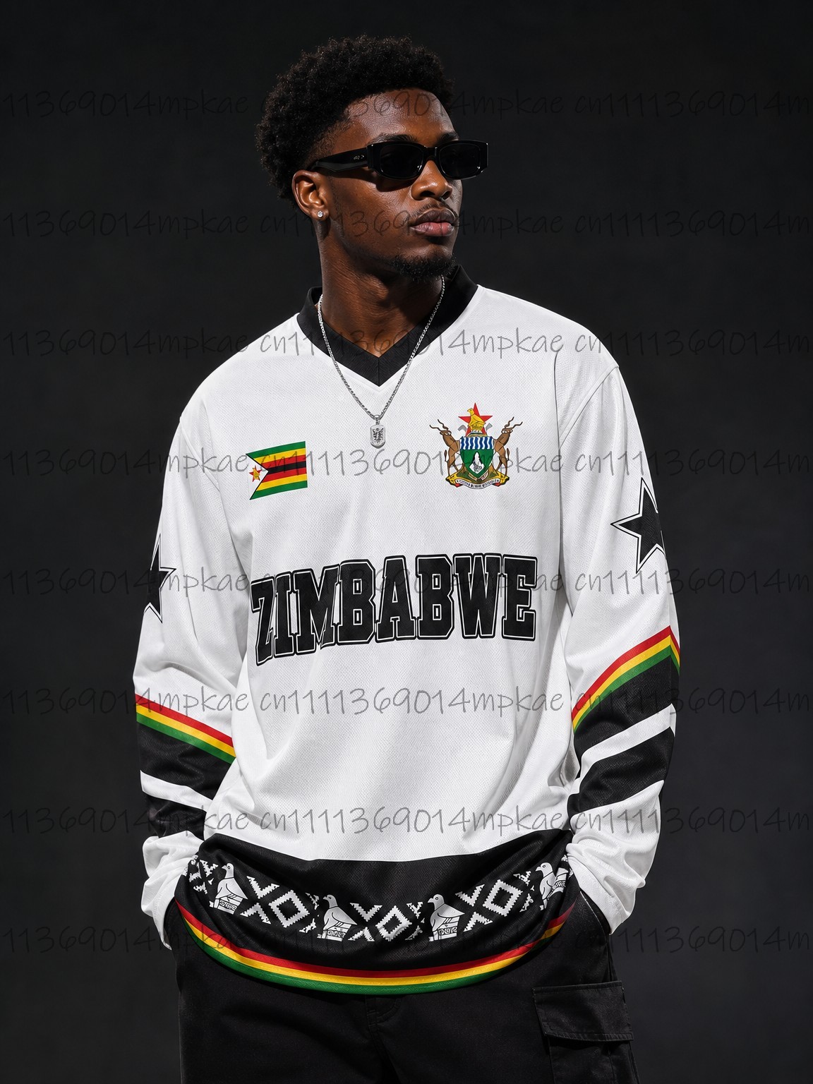 Street Fashion Style - 秋のジンバブエ民族風ストリートスタイルプリントメンズVネック長袖Tシャツ、ファッショナブルなルーズレトロスポーツシャツ、メンズトップス