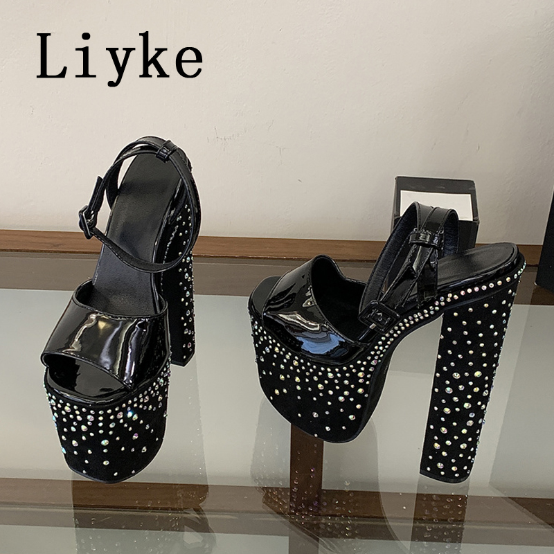 Liyke ファッションクリスタルラインストーン厚いハイヒー - Street Fashion Style のレビューと価格