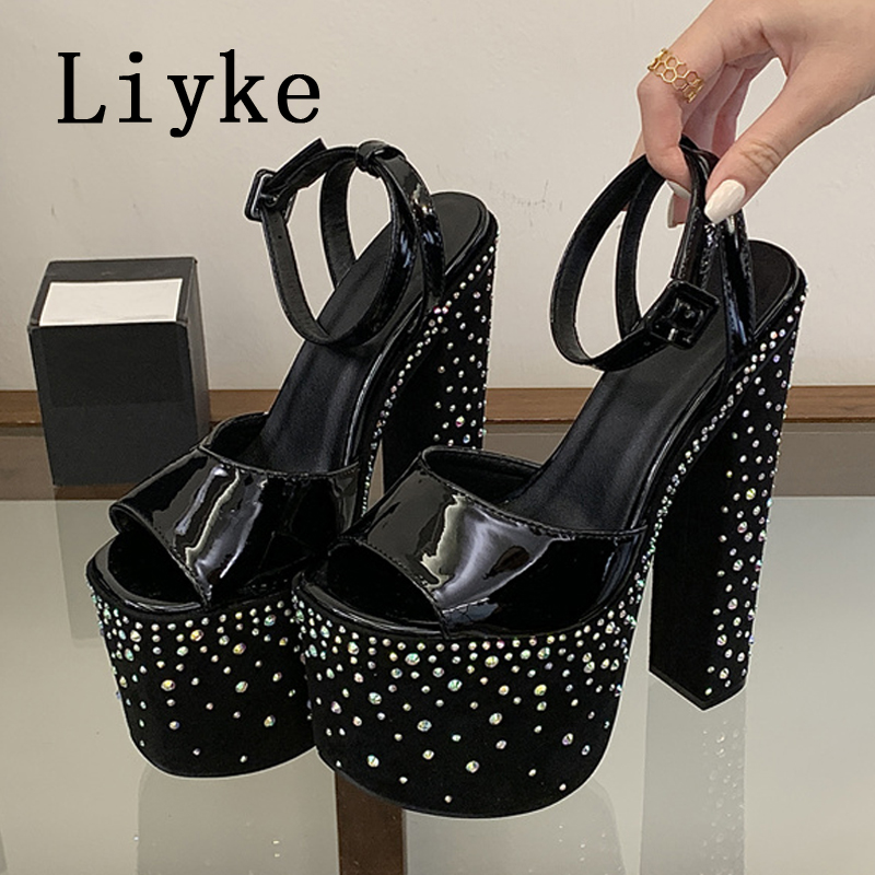 Liyke ファッションクリスタルラインストーン厚いハイヒー - Street Fashion Style のレビューと価格