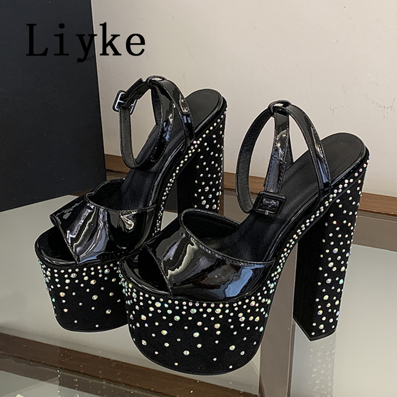 Liyke ファッションクリスタルラインストーン厚いハイヒー - Street Fashion Style のレビューと価格