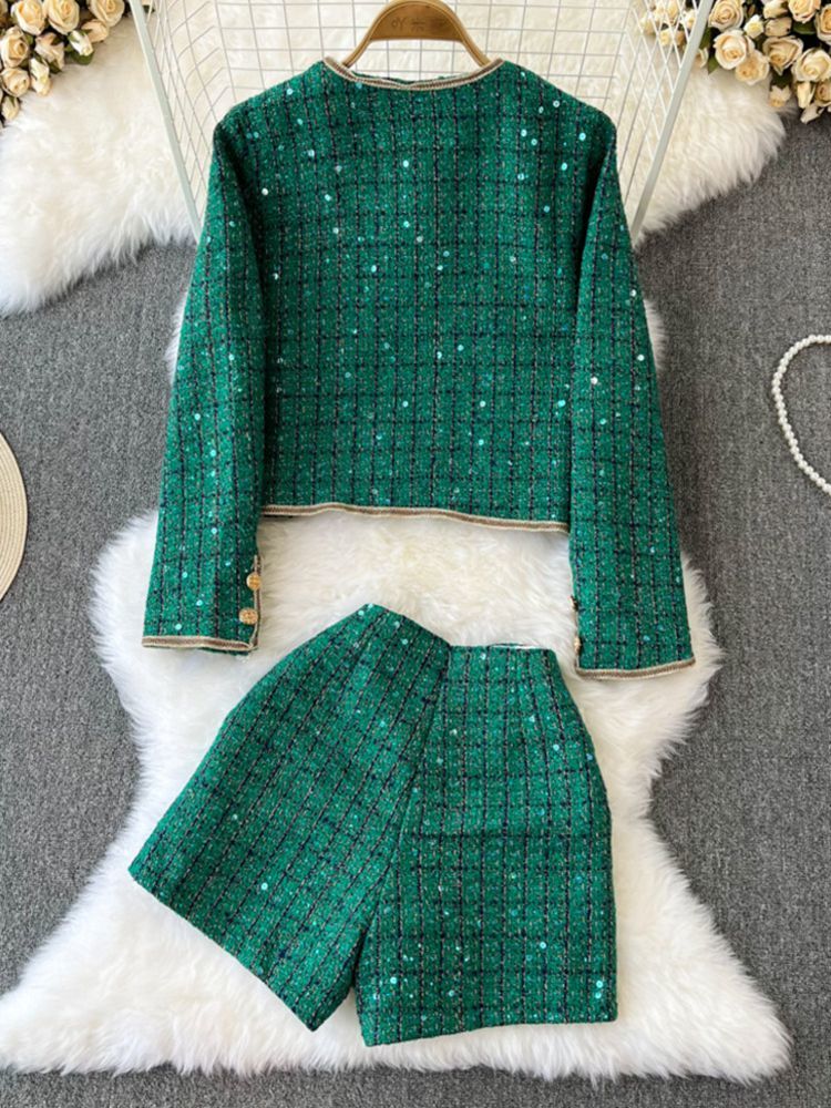 女性のツーピーススーツ,スパンコールのついた服,ハイウエスト - Street Fashion Jacket のレビューと価格