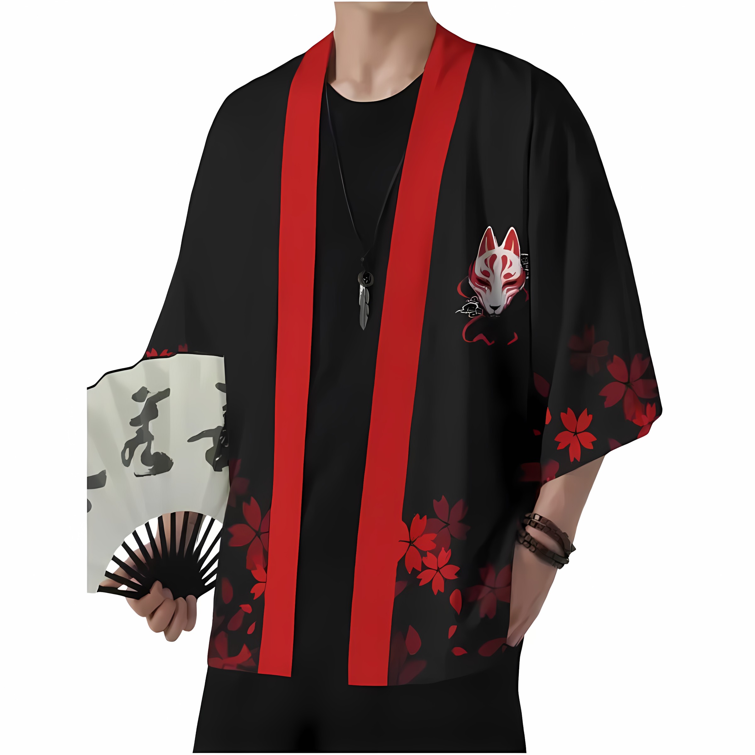 2026 夏の新スタイルメンズ着物 3D キツネマスクパター - Street Fashion Style のレビューと価格