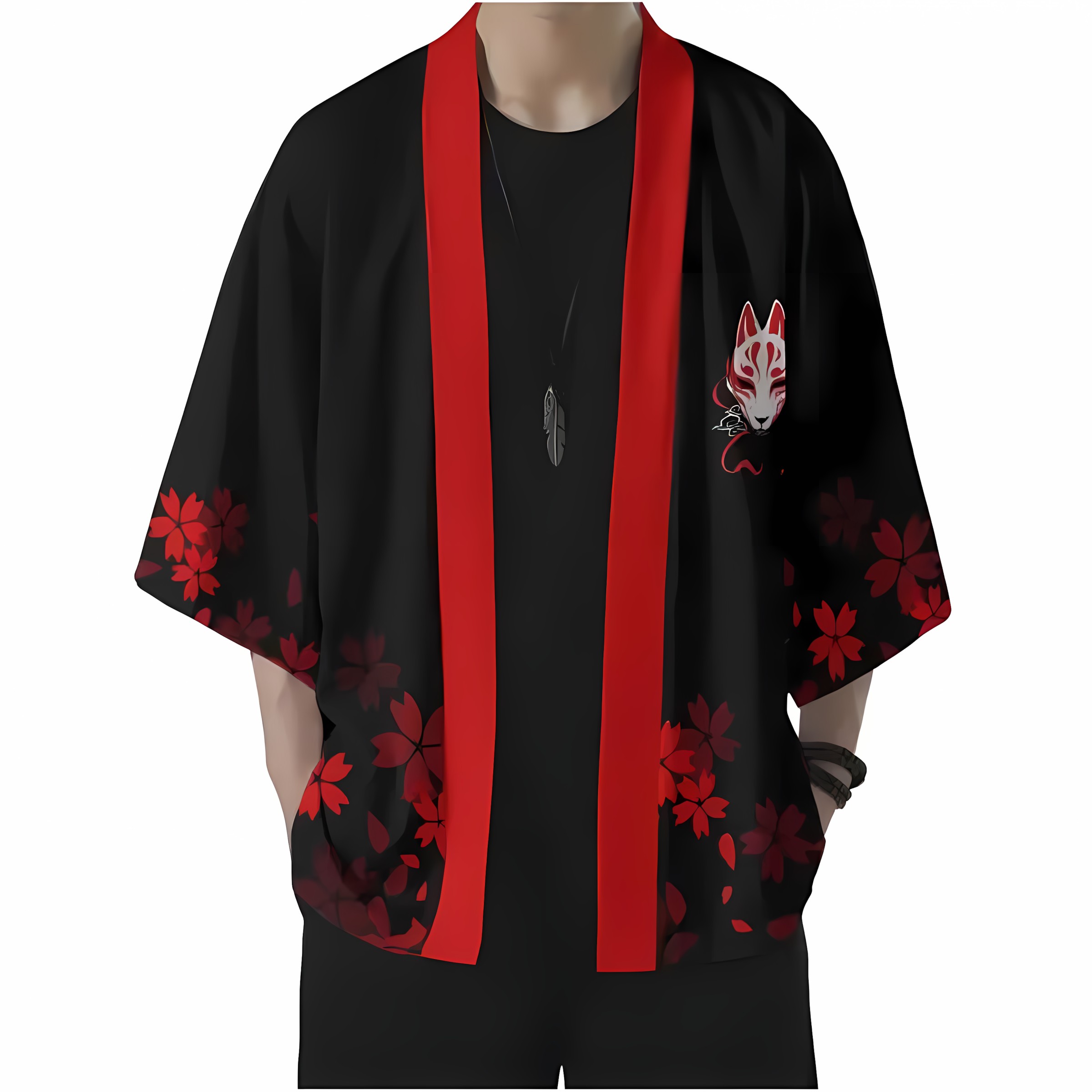 2026 夏の新スタイルメンズ着物 3D キツネマスクパター - Street Fashion Style のレビューと価格