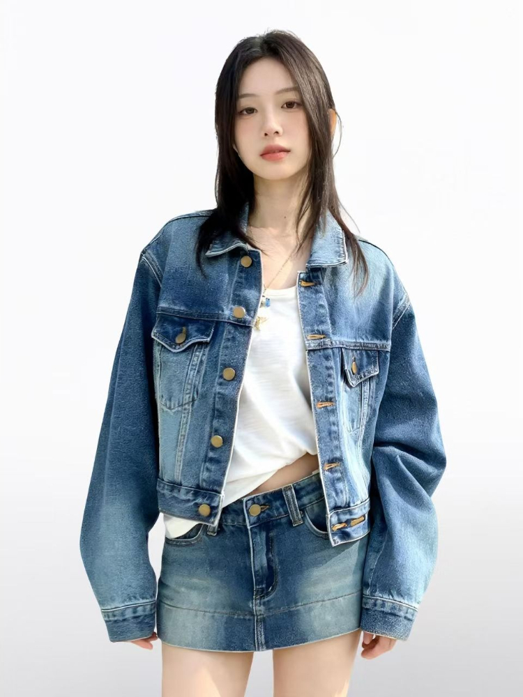 女性用アメリカンヴィンテージ2ピースデニムセット Y2Kデニ - Street Fashion Jacket のレビューと価格