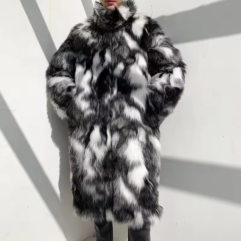冬のヒップホップロングフェイクファーコートスタンドアップカラ - Street Fashion Jacket Men のレビューと価格