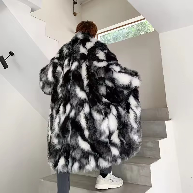 冬のヒップホップロングフェイクファーコートスタンドアップカラ - Street Fashion Jacket Men のレビューと価格