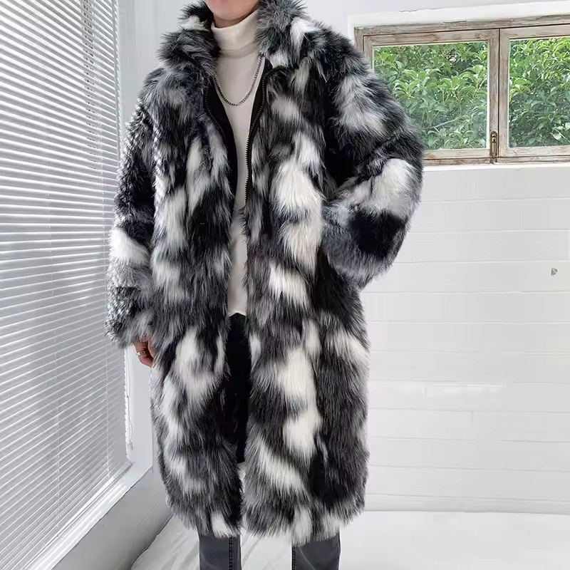 冬のヒップホップロングフェイクファーコートスタンドアップカラ - Street Fashion Jacket Men のレビューと価格