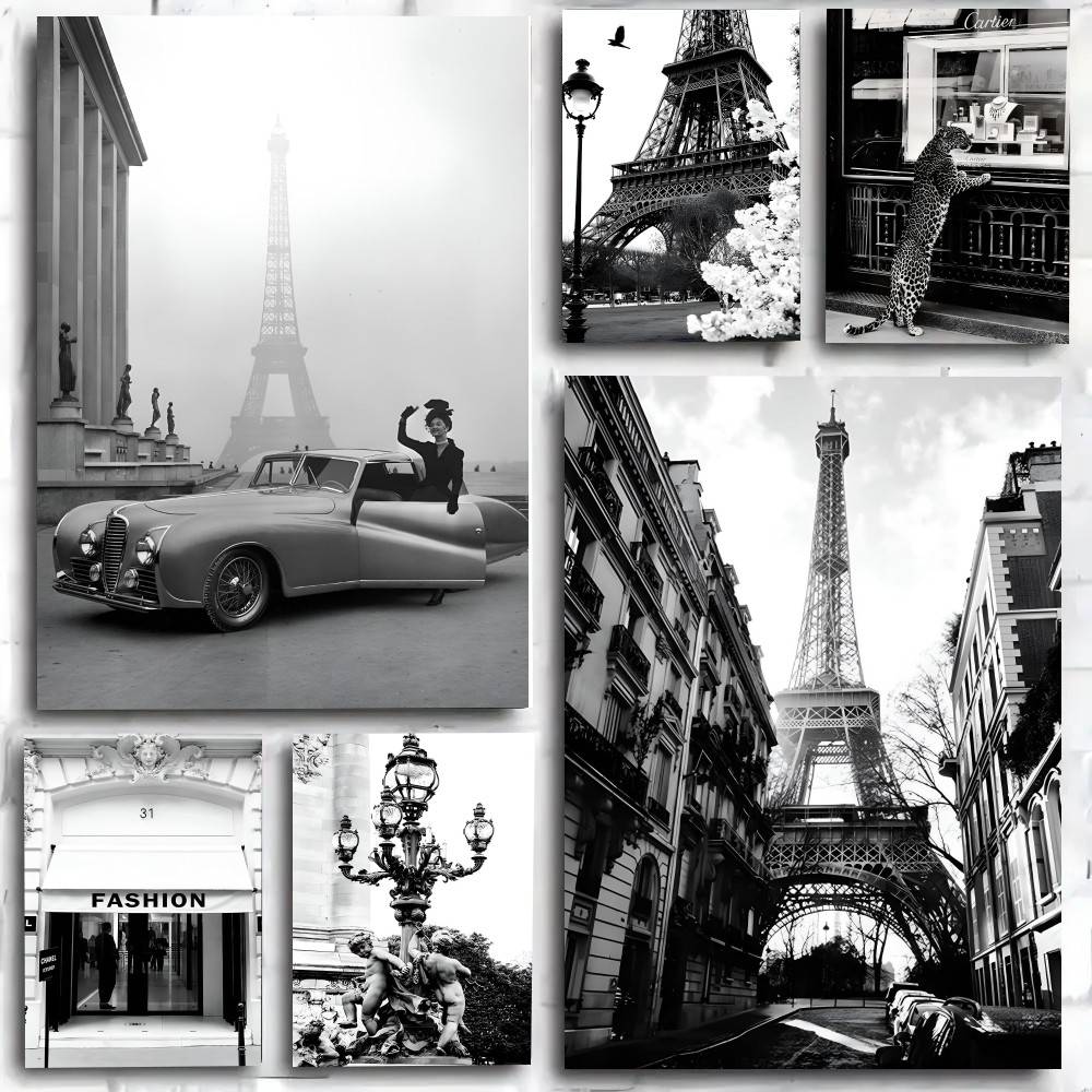 ファッショナブルな黒と白のパリのレトロ建築エッフェル塔ポスタ - Street Fashion Paris のレビューと価格