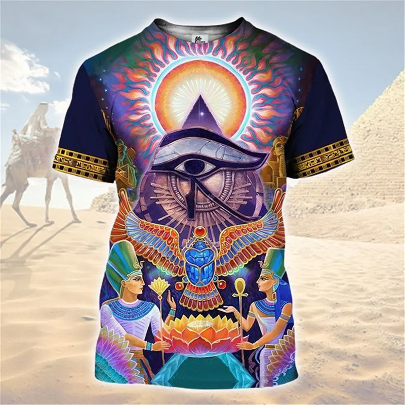 男性のための古代エジプトの女神のTシャツ,3Dプリント,半袖 - Street Fashion Egypt のレビューと価格