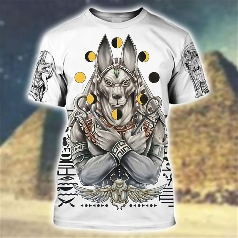 男性のための古代エジプトの女神のTシャツ,3Dプリント,半袖 - Street Fashion Egypt のレビューと価格