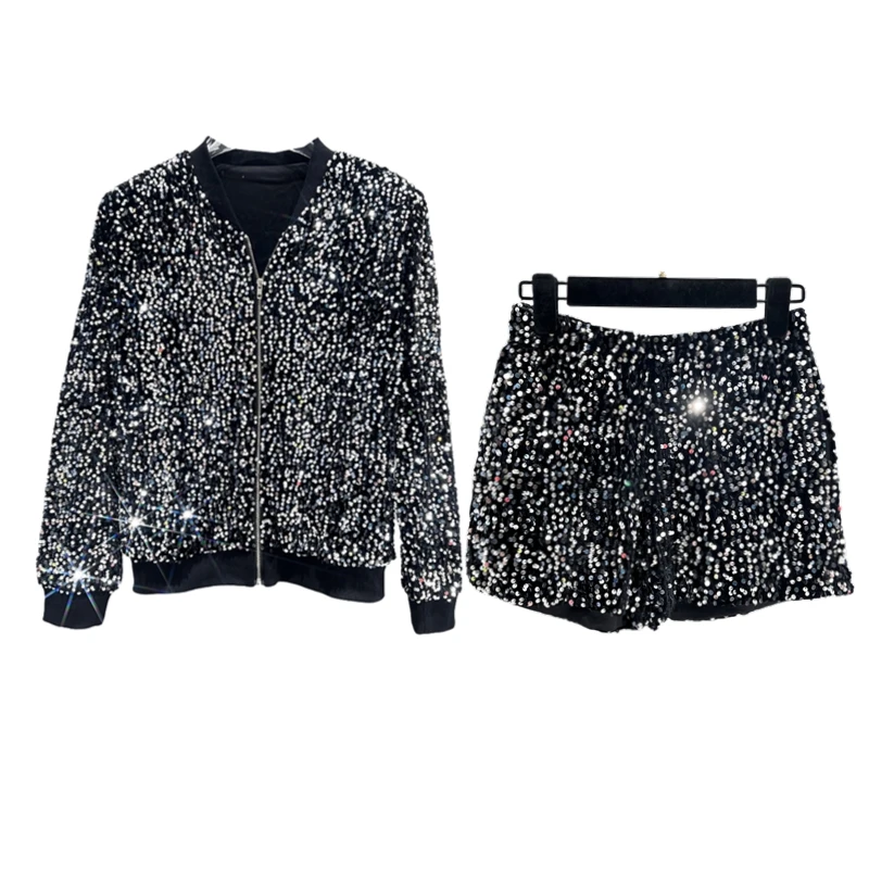 プレミアムスパンコールコートレディーススーツジャケットジッパ - Street Fashion Jacket のレビューと価格