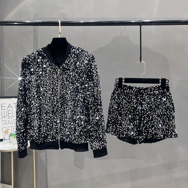 プレミアムスパンコールコートレディーススーツジャケットジッパ - Street Fashion Jacket のレビューと価格