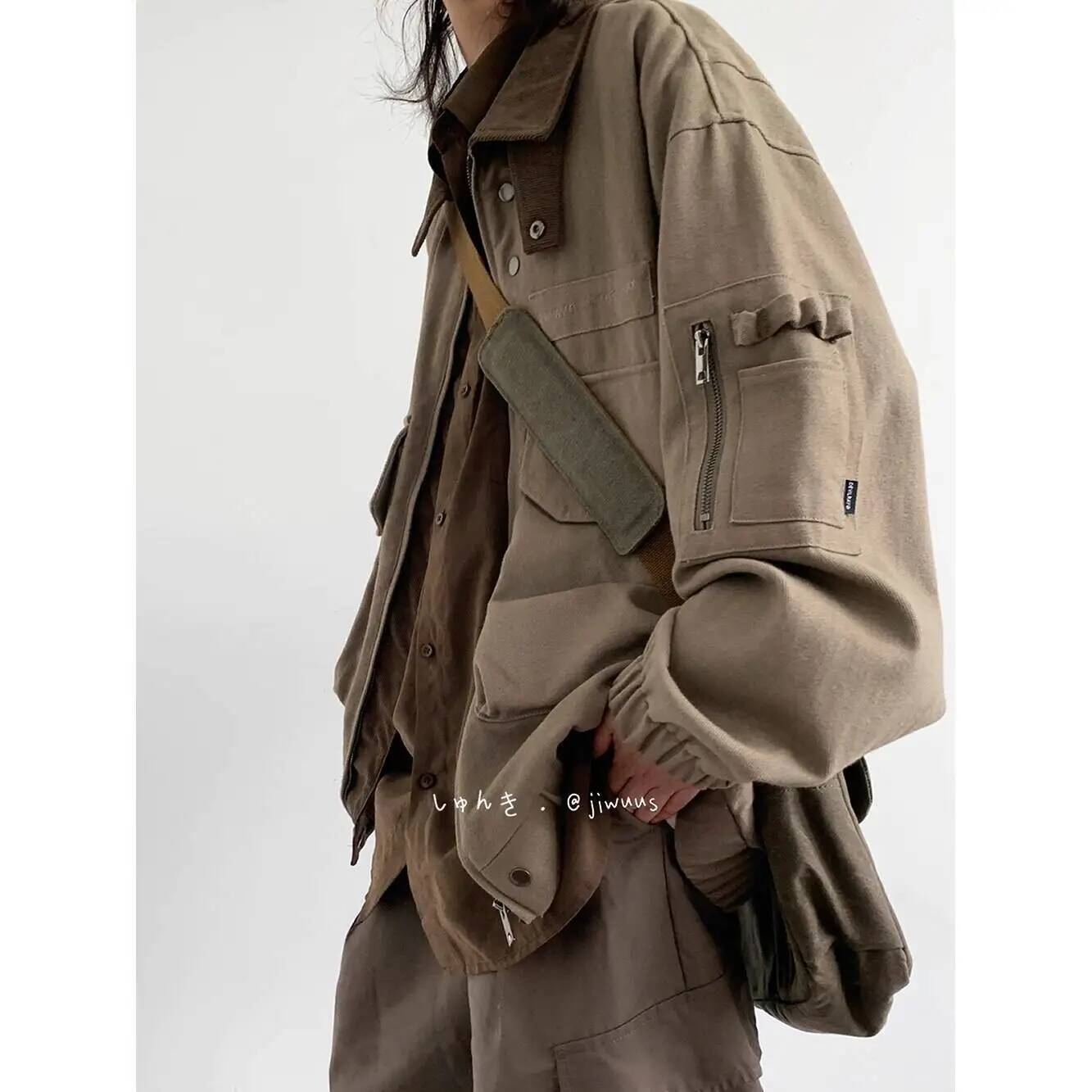 マンジャケット春秋ルーズカーゴジャケット日本製ヴィンテージマ - Street Fashion Jacket Men のレビューと価格