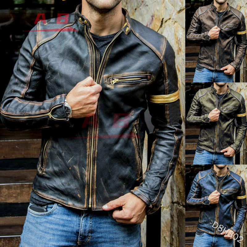 オートバイレトロレザージャケットストリートウェアブレザーカジ - Street Fashion Jacket Men のレビューと価格