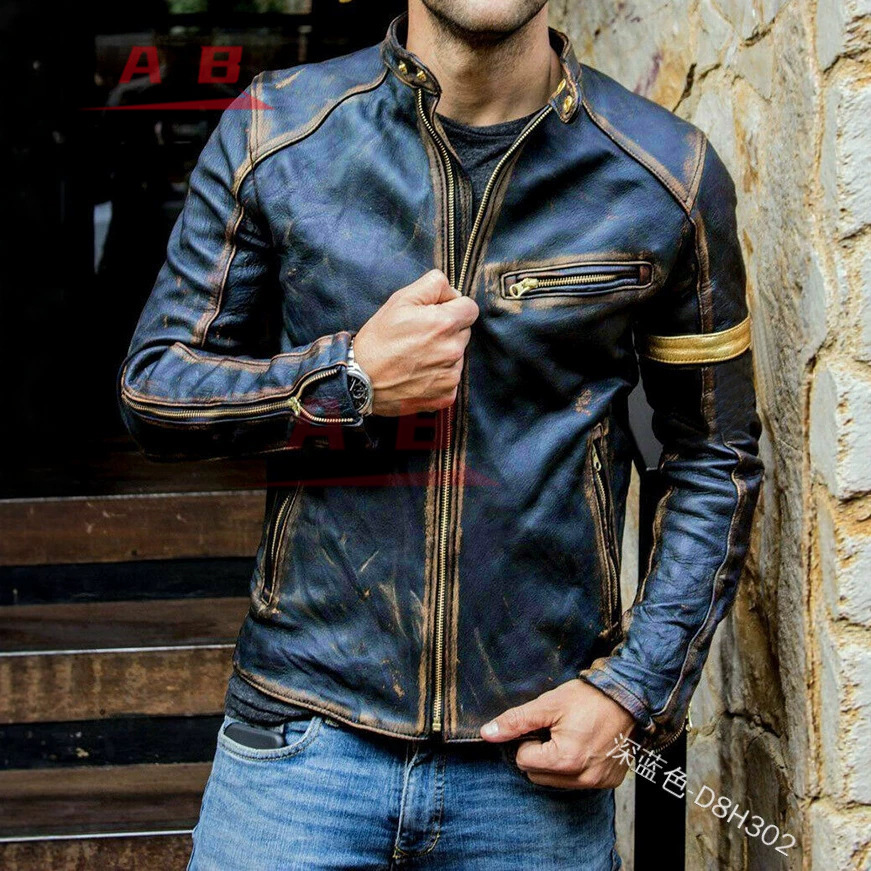 オートバイレトロレザージャケットストリートウェアブレザーカジ - Street Fashion Jacket Men のレビューと価格