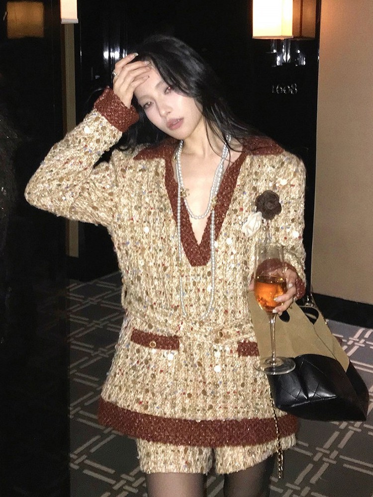 ファッション女性用新作秋冬スイートVネック切り替えシングルブ - Street Fashion Jacket のレビューと価格