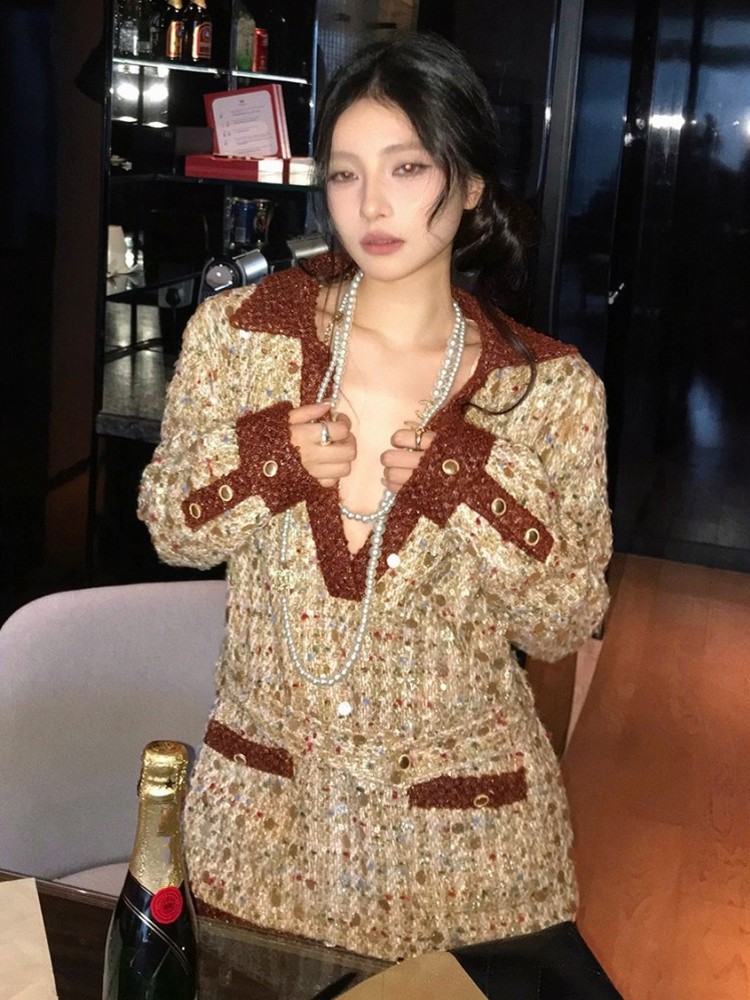 ファッション女性用新作秋冬スイートVネック切り替えシングルブ - Street Fashion Jacket のレビューと価格