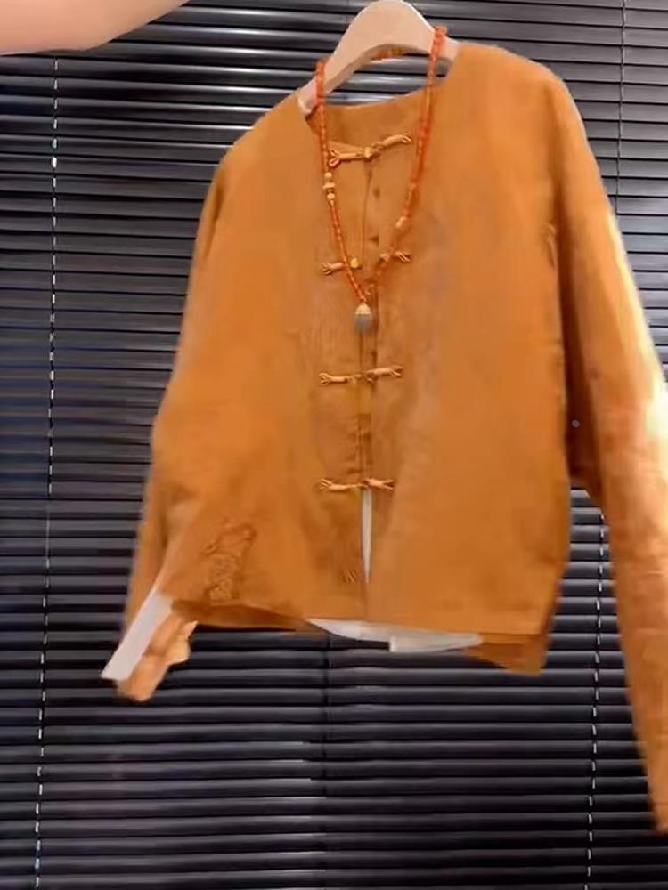 新しいハイエンドサテンオレンジ花柄刺繍ソンジントップ中国風ス - Street Fashion High End のレビューと価格
