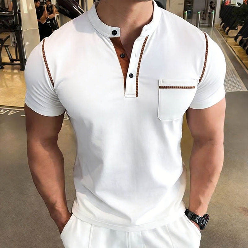 新しい夏のメンズヘンリーカラー半袖ゴルフポロシャツ個性ポケッ - Street Fashion Style のレビューと価格